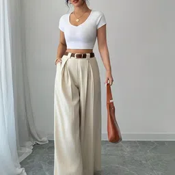 AAHWAN Women Relaxed High-Rise Loose Fit Formal Trouser image 2