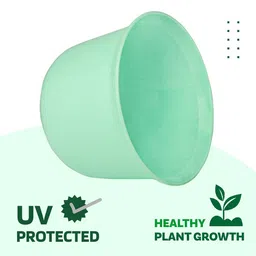 Kuber Industries Green & White 2 Pieces Textured Planters With Plate image 4