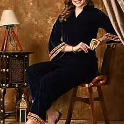 Moda Rapido Velvet Mandarin Collar Neck Top With Trousers Co-Ords-picture-13