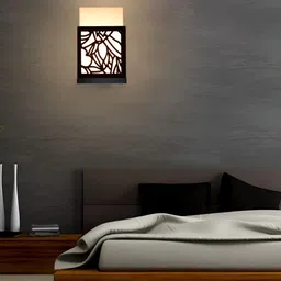 Gojeeva Black 2 Pieces Wood Square Shaped Textured Contemporary Wall Lamp image 5