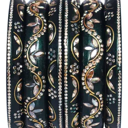 TAJ BRIDAL STORE Women Pack of 6 Green Kundan Studded Lac Bangle-picture-18