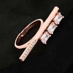 ATIBELLE Rose Gold Plated Stone Studded Finger Ring-image-8