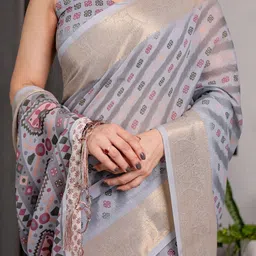 ALMAARI FASHION Ethnic Motifs Zari Pure Cotton Kanjeevaram Saree image 3