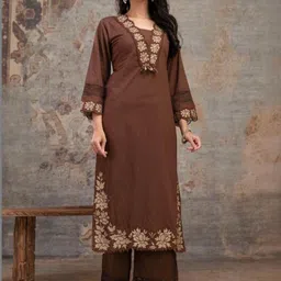MILAAV Women Floral Embroidered Regular Thread Work Kurta with Palazzos & With Dupatta image 2