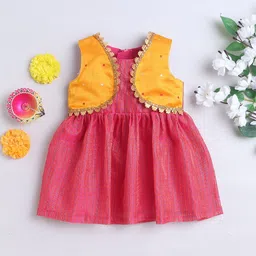 MANY FROCKS & Girls Round Neck Sleeveless Cotton Fit & Flare Dress-picture-39