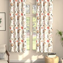 URBAN SPACE Peach-Coloured & Green Set of 2 Floral Printed Black Out Window Curtain-picture-3