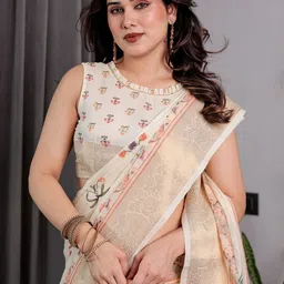 ALMAARI FASHION Floral Pure Cotton Kanjeevaram Saree With Unstitched Blouse Piece image 4