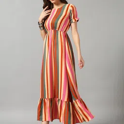 Jash Creation Women Polyester Striped A-Line Dresses image 3