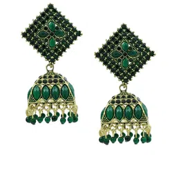 Stylewell Gold-Plated Artificial Stones Studded And Beaded Dome Shaped Jhumkas image 5