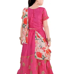 Pragya Exclusive Girls Floral Embroidered Ready To Wear Lehenga & Blouse With Dupatta image 3
