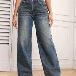 VBEAUTI Women Jean Wide Leg High-Rise Light Fade Stretchable Jeans-picture-14