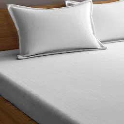 WEAVE AND DECOR White Striped 300 TC Queen Bedsheet with 2 Pillow Covers image 2