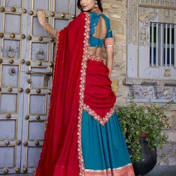 LOOKNBOOK ART Embroidered Sequinned Ready to Wear Lehenga & Unstitched Blouse With Dupatta image 3