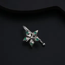 House of Aadyaa Sterling Silver Oxidised Stone Studded Stud Nosepin-picture-28