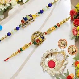 MEIRA JEWELLERY 2-Pcs Kundan Studded Thread Rakhi With Greeting Card & Roli Chawal-picture-28