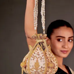 Anouk Embroidered Embellished Lotus Shaped Potli Bag-picture-57