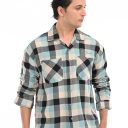 Estilocus Checked Drop-Shoulder Sleeves Oversized Pure Cotton Shirt-picture-12