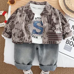 StyleCast x Revolte Boys Pure Cotton Dyed T-shirt and Shirt with Trousers-picture-24