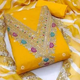 BlissFlair Bandhani Printed Thread Work Chanderi Cotton Unstitched Dress Material-picture-21