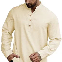 AMRIT TOP WEAR Men Solid Mandarin Collar Long Sleeves Regular Straight Kurta image 2