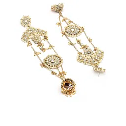 KARATCART Gold-Plated Kundan Studded & Beaded Dome Shaped Jhumkas image 5