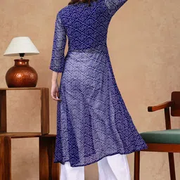 KALINI Bandhani Printed Mandarin Collar Georgette Kurta image 2
