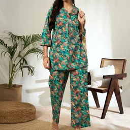 HERE&NOW Printed Pure Cotton Tunic & Trousers Co-Ords image 4