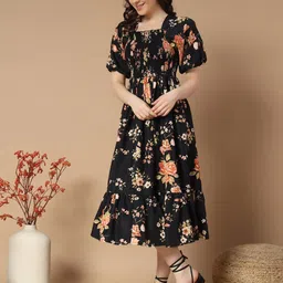 Vastani Enterprise Print Puff Sleeve Crepe Fit & Flare Dress-image-9