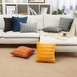 Khooti Grey & Orange Set of 3 Striped Square Cushion Covers image 4