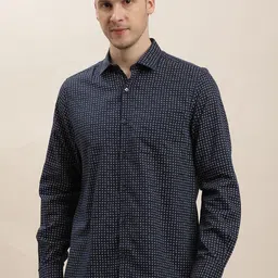 Turtle Men Classic Spread Collar Micro Ditsy Printed Lyocell Slim Fit Formal Shirt image 1