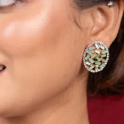 Niscka Gold-Plated Artificial Stones Studded Circular Shaped Studs image 3