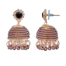 missmister Gold Plated Purple Crystal beaded Stylish Jhumki Women earrings Stylish image 3