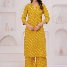 EtnicaWear Leheriya Printed Regular Mirror Work Pure Cotton Straight Kurta with Palazzos-picture-23