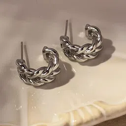 Aurum & You Silver Plated Contemporary Half Hoop Earrings-picture-37