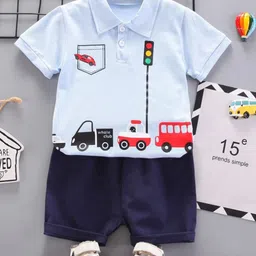 BILLYBALL Kids Printed Polo Collar Pure Cotton T-Shirt With Shorts-picture-39
