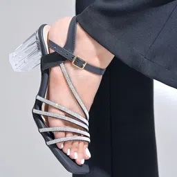 HVNLY BY SHOETOPIA Women Embellished Synthetic Party Block Sandals Western - Embellished image 2