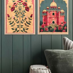 Kotart Gold-Toned & Pink 2 Pieces Traditional Wooden Wall Arts-picture-33