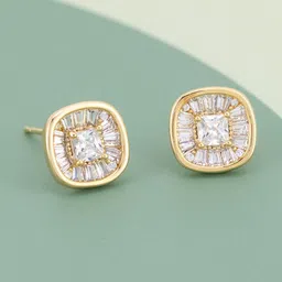 Kushal's Fashion Jewellery Gold-Plated Geometric Shaped Zircon Studs Earrings-image-16