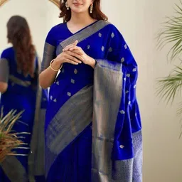 tammu designer Woven Design Zari Silk Blend Handloom Banarasi Saree image 4