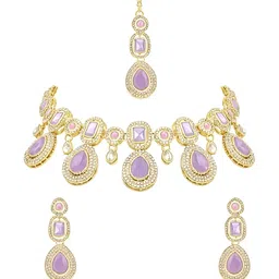 I Jewels Gold-Plated Kundan Stones Studded Choker Necklace And Earrings With Maang Tika-image-28