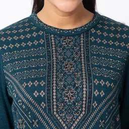 KEIKO Ethnic Motifs Woven Design Round Neck Acrylic A-Line Kurta with Trousers image 2