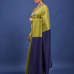 Taavi Women Woven Legacy Colourblocked Pure Cotton Saree With Pom Pom Details image 5