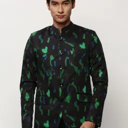 SHOWOFFFF Printed Slim-Fit Mandarin Collar Neck Long Sleeves Single-Breasted Blazers image 2