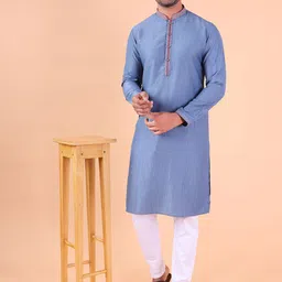 AURIK Men Regular Pure Silk Kurta with Pyjamas image 2