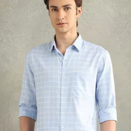 Arrow Men Checked Spread Collar Cotton Formal Shirt-picture-21