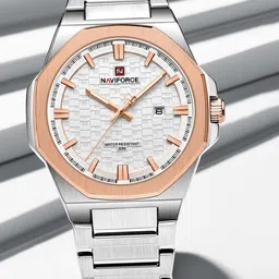 Naviforce Men Textured Dial & Stainless Steel Analogue Date Aperture Watch NF9245 S W RG-picture-20