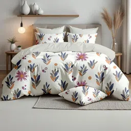 Nestloom Glace White Cotton Printed Double Bedsheet with 2 Pillow Covers-picture-24