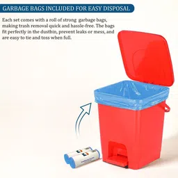 Kuber Industries Red Square Pedal Dustbin With 2 Roll-10L image 2