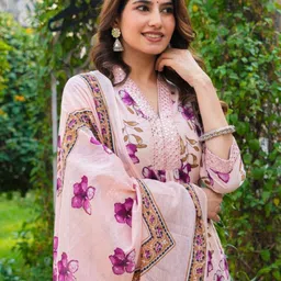 KALINI Women Floral Printed A-Line Kurta with Palazzos & Dupatta image 3