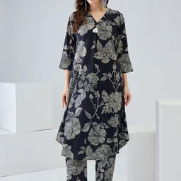 Indo Era Printed Pure Cotton V-Neck Tunic With Trousers Co-Ords image 3